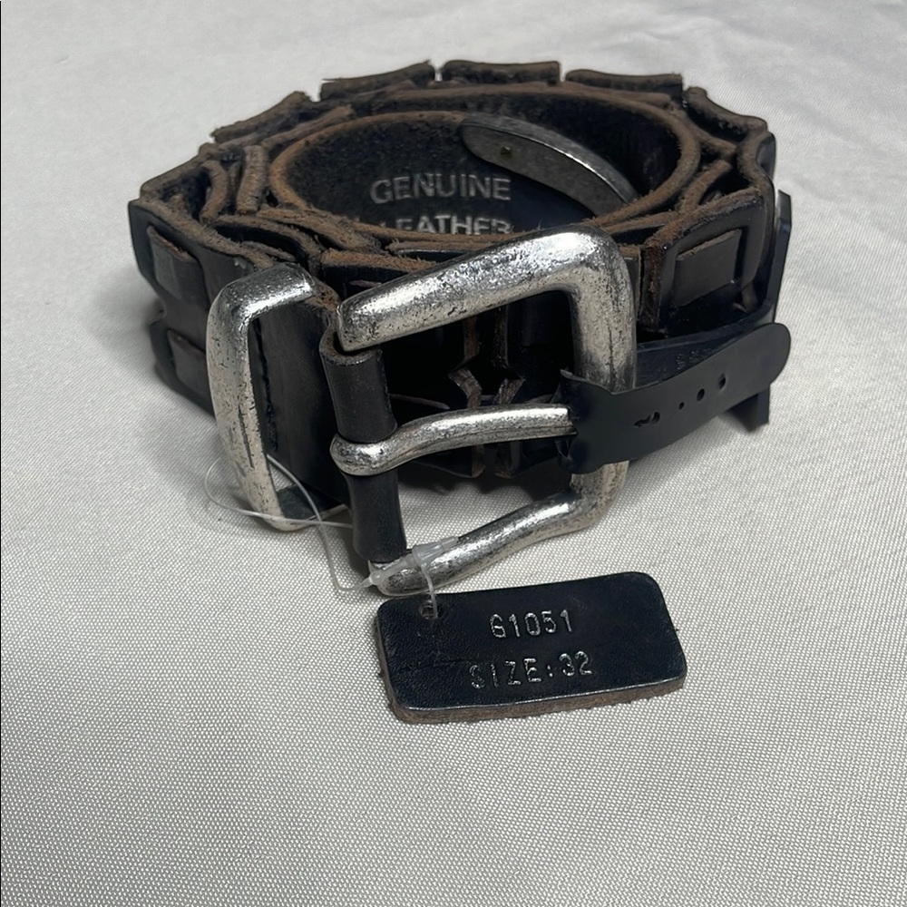 Men's Genuine Leather Belt with Silver Buckle - Picture 1 of 4